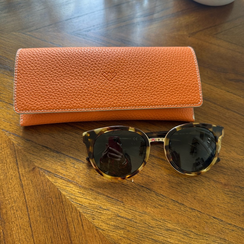 Tory Burch Tortoiseshell Sunglasses with Orange Case